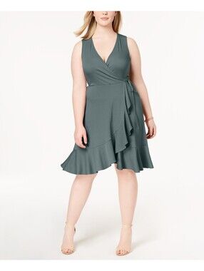 Soprano Womens Plus Size Ribbed Ruffle Faux Wrap Dress Size 1X